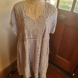 Johnny Was grey/lavender eyelet dress size 2xl